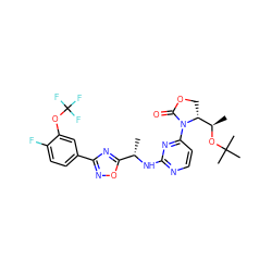 C[C@H](Nc1nccc(N2C(=O)OC[C@@H]2[C@@H](C)OC(C)(C)C)n1)c1nc(-c2ccc(F)c(OC(F)(F)F)c2)no1 ZINC000226109323