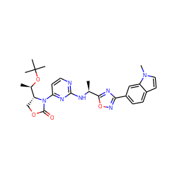 C[C@H](Nc1nccc(N2C(=O)OC[C@@H]2[C@@H](C)OC(C)(C)C)n1)c1nc(-c2ccc3ccn(C)c3c2)no1 ZINC000226090769