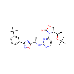 C[C@H](Nc1nccc(N2C(=O)OC[C@@H]2[C@@H](C)OC(C)(C)C)n1)c1nc(-c2cccc(C(C)(C)C)c2)no1 ZINC000226110977