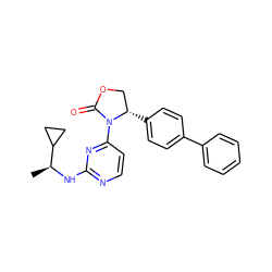 C[C@H](Nc1nccc(N2C(=O)OC[C@@H]2c2ccc(-c3ccccc3)cc2)n1)C1CC1 ZINC000142136940