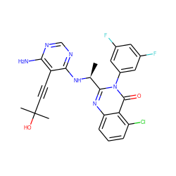 C[C@H](Nc1ncnc(N)c1C#CC(C)(C)O)c1nc2cccc(Cl)c2c(=O)n1-c1cc(F)cc(F)c1 ZINC000209619719