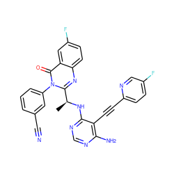 C[C@H](Nc1ncnc(N)c1C#Cc1ccc(F)cn1)c1nc2ccc(F)cc2c(=O)n1-c1cccc(C#N)c1 ZINC000219104832