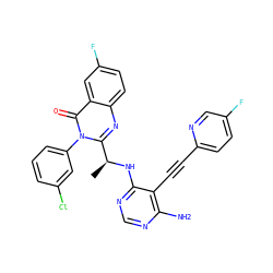 C[C@H](Nc1ncnc(N)c1C#Cc1ccc(F)cn1)c1nc2ccc(F)cc2c(=O)n1-c1cccc(Cl)c1 ZINC000219079960