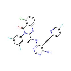 C[C@H](Nc1ncnc(N)c1C#Cc1ccc(F)cn1)c1nc2cccc(Cl)c2c(=O)n1-c1cc(F)cc(F)c1 ZINC000209589871