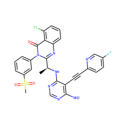 C[C@H](Nc1ncnc(N)c1C#Cc1ccc(F)cn1)c1nc2cccc(Cl)c2c(=O)n1-c1cccc(S(C)(=O)=O)c1 ZINC000219087557