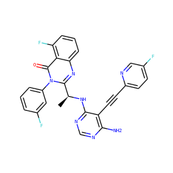 C[C@H](Nc1ncnc(N)c1C#Cc1ccc(F)cn1)c1nc2cccc(F)c2c(=O)n1-c1cccc(F)c1 ZINC000219074690