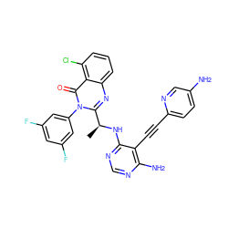 C[C@H](Nc1ncnc(N)c1C#Cc1ccc(N)cn1)c1nc2cccc(Cl)c2c(=O)n1-c1cc(F)cc(F)c1 ZINC000209626789