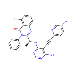 C[C@H](Nc1ncnc(N)c1C#Cc1ccc(N)cn1)c1nc2cccc(Cl)c2c(=O)n1-c1ccccc1 ZINC000210237121