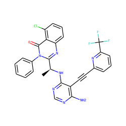 C[C@H](Nc1ncnc(N)c1C#Cc1cccc(C(F)(F)F)n1)c1nc2cccc(Cl)c2c(=O)n1-c1ccccc1 ZINC000219108304