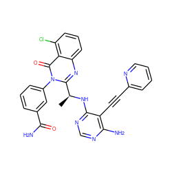 C[C@H](Nc1ncnc(N)c1C#Cc1ccccn1)c1nc2cccc(Cl)c2c(=O)n1-c1cccc(C(N)=O)c1 ZINC000209626935