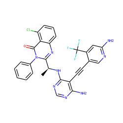 C[C@H](Nc1ncnc(N)c1C#Cc1cnc(N)cc1C(F)(F)F)c1nc2cccc(Cl)c2c(=O)n1-c1ccccc1 ZINC000209605336