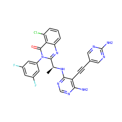 C[C@H](Nc1ncnc(N)c1C#Cc1cnc(N)nc1)c1nc2cccc(Cl)c2c(=O)n1-c1cc(F)cc(F)c1 ZINC000209619893