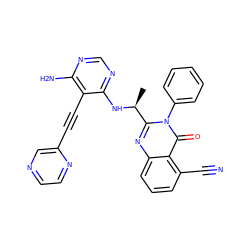 C[C@H](Nc1ncnc(N)c1C#Cc1cnccn1)c1nc2cccc(C#N)c2c(=O)n1-c1ccccc1 ZINC000219079085