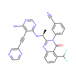 C[C@H](Nc1ncnc(N)c1C#Cc1cnccn1)c1nc2cccc(C(F)F)c2c(=O)n1-c1cccc(C#N)c1 ZINC000219091675