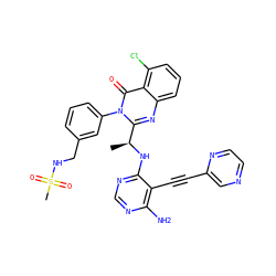 C[C@H](Nc1ncnc(N)c1C#Cc1cnccn1)c1nc2cccc(Cl)c2c(=O)n1-c1cccc(CNS(C)(=O)=O)c1 ZINC000219142526