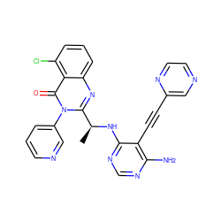 C[C@H](Nc1ncnc(N)c1C#Cc1cnccn1)c1nc2cccc(Cl)c2c(=O)n1-c1cccnc1 ZINC000219033644