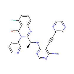 C[C@H](Nc1ncnc(N)c1C#Cc1cnccn1)c1nc2cccc(F)c2c(=O)n1-c1cccnc1 ZINC000219066868