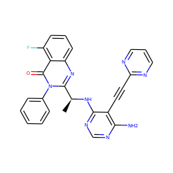 C[C@H](Nc1ncnc(N)c1C#Cc1ncccn1)c1nc2cccc(F)c2c(=O)n1-c1ccccc1 ZINC000219140923