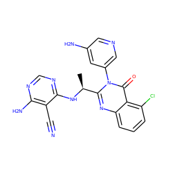 C[C@H](Nc1ncnc(N)c1C#N)c1nc2cccc(Cl)c2c(=O)n1-c1cncc(N)c1 ZINC000220880625