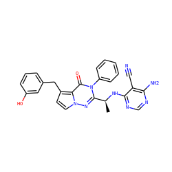 C[C@H](Nc1ncnc(N)c1C#N)c1nn2ccc(Cc3cccc(O)c3)c2c(=O)n1-c1ccccc1 ZINC000208989099