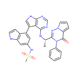 C[C@H](Nc1ncnc2[nH]cc(-c3cc(NS(C)(=O)=O)cc4[nH]ccc34)c12)c1nn2cccc2c(=O)n1-c1ccccc1 ZINC001772648057