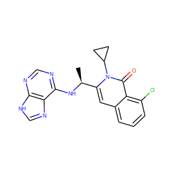 C[C@H](Nc1ncnc2[nH]cnc12)c1cc2cccc(Cl)c2c(=O)n1C1CC1 ZINC000113263437