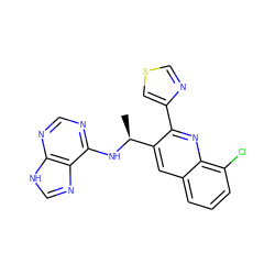 C[C@H](Nc1ncnc2[nH]cnc12)c1cc2cccc(Cl)c2nc1-c1cscn1 ZINC000043198046