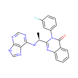 C[C@H](Nc1ncnc2[nH]cnc12)c1nc2ccccc2c(=O)n1-c1cccc(F)c1 ZINC000113649375