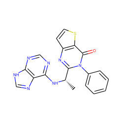 C[C@H](Nc1ncnc2[nH]cnc12)c1nc2ccsc2c(=O)n1-c1ccccc1 ZINC000043195552