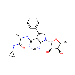 C[C@H](Nc1ncnc2c1c(-c1ccccc1)cn2[C@@H]1O[C@H](C)[C@@H](O)[C@H]1O)C(=O)NC1CC1 ZINC000013676908