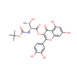 C[C@H](O)[C@@H](NC(=O)OC(C)(C)C)C(=O)Oc1c(-c2ccc(O)c(O)c2)oc2cc(O)cc(O)c2c1=O ZINC000043012596