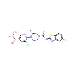 C[C@H](O)[C@@H](O)c1cnc(N2CCN(C(=O)Nc3nc4cc(F)ccc4s3)C[C@H]2C)c(F)c1 ZINC001772633054