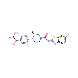 C[C@H](O)[C@@H](O)c1cnc(N2CCN(C(=O)Nc3nc4ccc(F)cc4s3)C[C@@H]2C)c(F)c1 ZINC001772609830