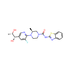 C[C@H](O)[C@@H](O)c1cnc(N2CCN(C(=O)Nc3nc4ccccc4s3)C[C@@H]2C)c(F)c1 ZINC001772629331