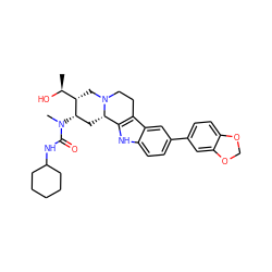 C[C@H](O)[C@@H]1CN2CCc3c([nH]c4ccc(-c5ccc6c(c5)OCO6)cc34)[C@@H]2C[C@@H]1N(C)C(=O)NC1CCCCC1 ZINC000073280172