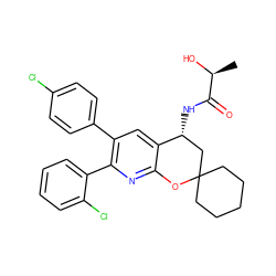 C[C@H](O)C(=O)N[C@@H]1CC2(CCCCC2)Oc2nc(-c3ccccc3Cl)c(-c3ccc(Cl)cc3)cc21 ZINC000049034759