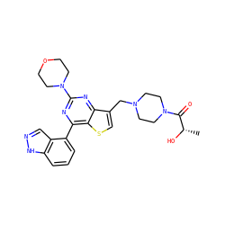 C[C@H](O)C(=O)N1CCN(Cc2csc3c(-c4cccc5[nH]ncc45)nc(N4CCOCC4)nc23)CC1 ZINC000205717291