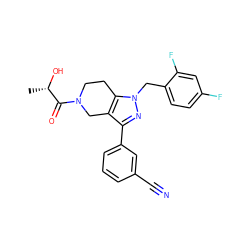 C[C@H](O)C(=O)N1CCc2c(c(-c3cccc(C#N)c3)nn2Cc2ccc(F)cc2F)C1 ZINC000204905442