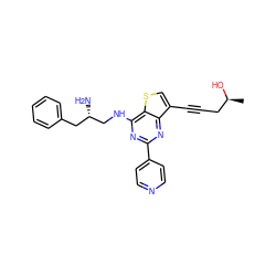 C[C@H](O)CC#Cc1csc2c(NC[C@@H](N)Cc3ccccc3)nc(-c3ccncc3)nc12 ZINC000223684175