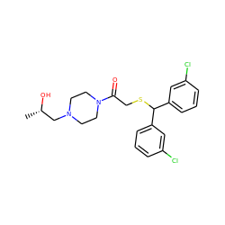 C[C@H](O)CN1CCN(C(=O)CSC(c2cccc(Cl)c2)c2cccc(Cl)c2)CC1 ZINC001772585604