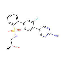 C[C@H](O)CNS(=O)(=O)c1ccccc1-c1ccc(-c2cnc(N)nc2)c(F)c1 ZINC000224801958