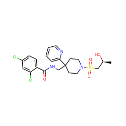 C[C@H](O)CS(=O)(=O)N1CCC(CNC(=O)c2ccc(Cl)cc2Cl)(c2ccccn2)CC1 ZINC000040861929