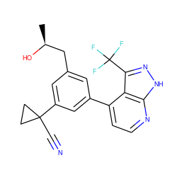 C[C@H](O)Cc1cc(-c2ccnc3[nH]nc(C(F)(F)F)c23)cc(C2(C#N)CC2)c1 ZINC000299836920