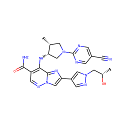 C[C@H](O)Cn1cc(-c2cn3ncc(C(N)=O)c(N[C@H]4CN(c5ncc(C#N)cn5)C[C@H]4C)c3n2)cn1 ZINC001772593259