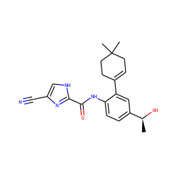 C[C@H](O)c1ccc(NC(=O)c2nc(C#N)c[nH]2)c(C2=CCC(C)(C)CC2)c1 ZINC000103285578