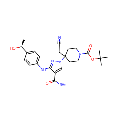 C[C@H](O)c1ccc(Nc2nn(C3(CC#N)CCN(C(=O)OC(C)(C)C)CC3)cc2C(N)=O)cc1 ZINC000204996347