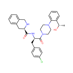 C[C@H](O)c1ccccc1N1CCN(C(=O)[C@@H](Cc2ccc(Cl)cc2)NC(=O)[C@H]2Cc3ccccc3CN2)CC1 ZINC000027767892