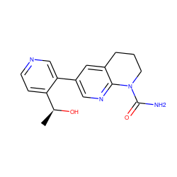 C[C@H](O)c1ccncc1-c1cnc2c(c1)CCCN2C(N)=O ZINC001772574827