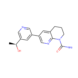 C[C@H](O)c1cncc(-c2cnc3c(c2)CCCN3C(N)=O)c1 ZINC000221441463