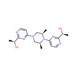 C[C@H](O)c1nccc(N2C[C@H](C)N(c3ccnc([C@H](C)O)n3)[C@H](C)C2)n1 ZINC000013442124